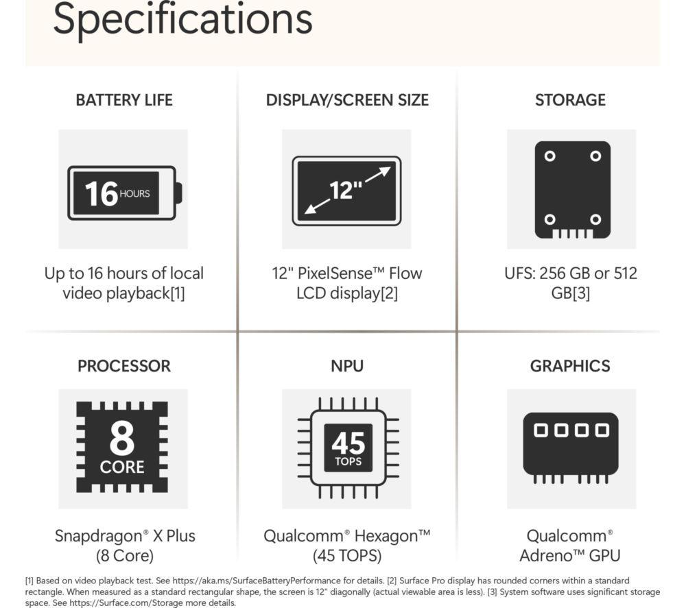 MICROSOFT 12" Surface Pro, Copilot+ PC with keyboard - Snapdragon X Plus, 512 GB SSD, Platinum