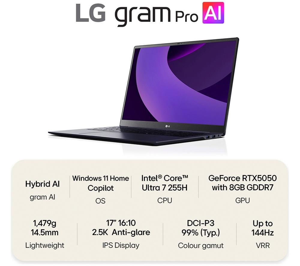 LG gram Pro 17Z90TR-E.AD88A1 17" Laptop - Intel® Core™ Ultra 7, 1 TB SSD, Black