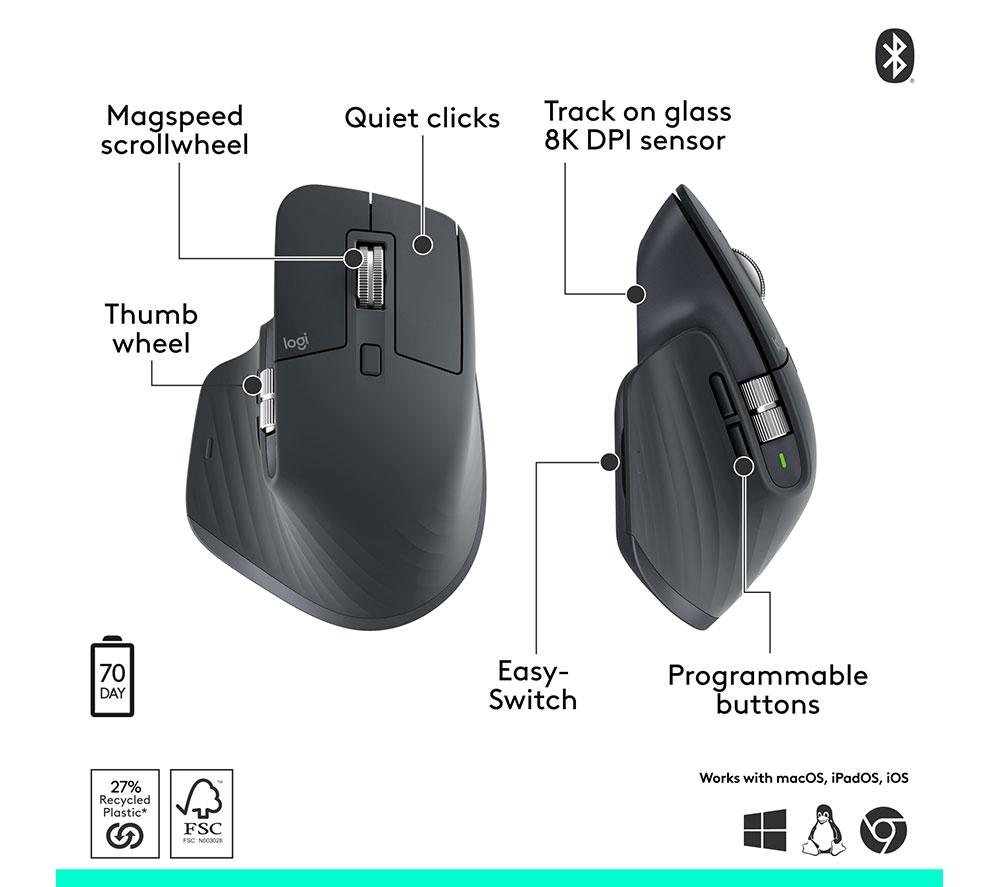 Ratón inalámbrico Logitech MX Master 3S Bluetooth Edition Darkfield