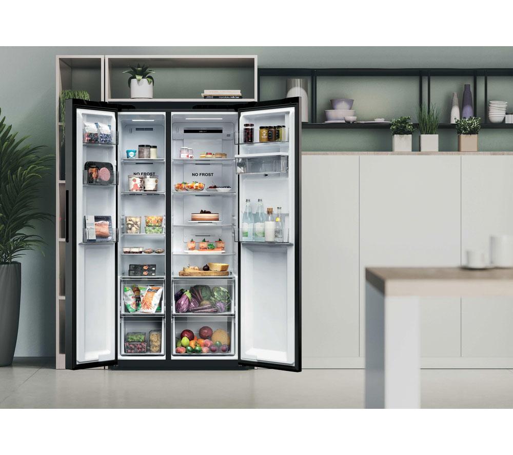HOOVER HONSQ2T918EWBK SBS WD American-Style Fridge Freezer - Black