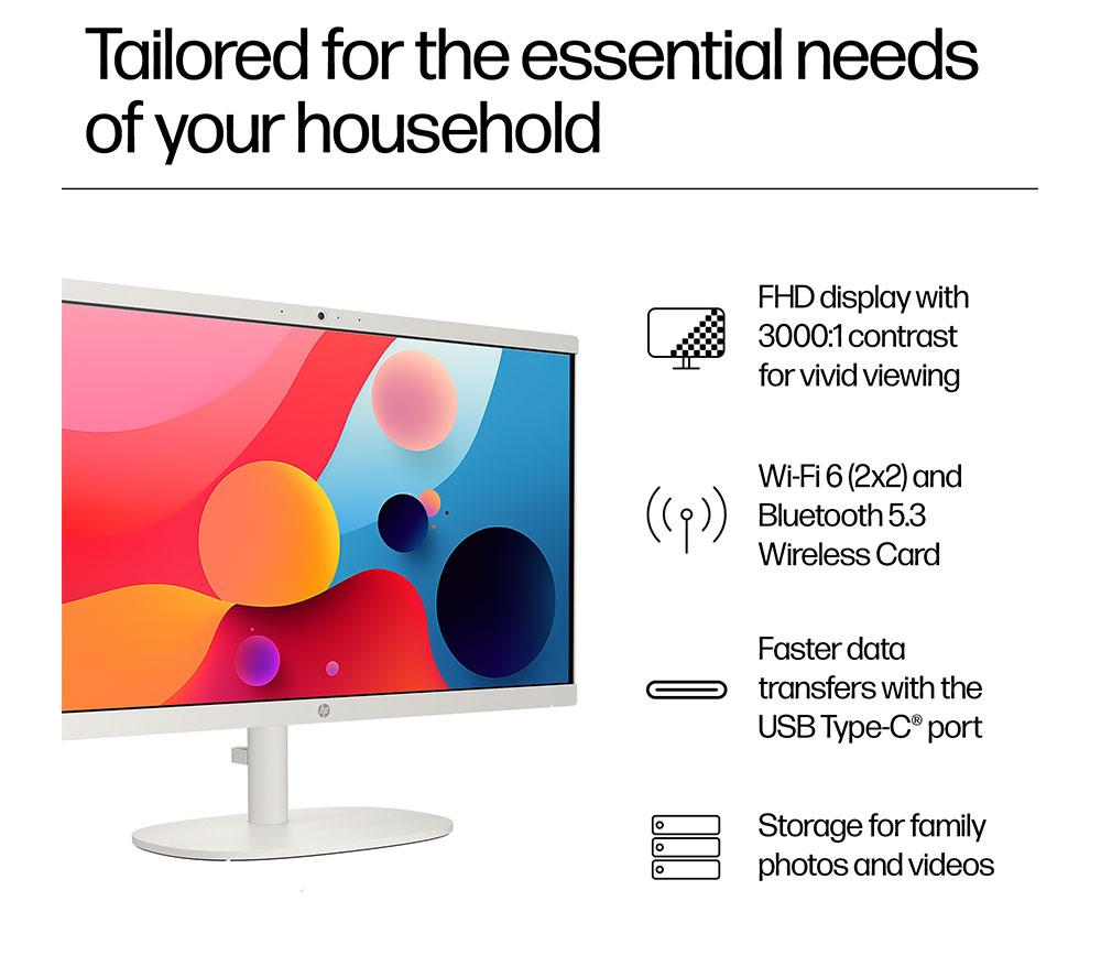 HP 22-dg0015na 21.5" All-in-One PC - Intel® N100, 128 GB UFS, White