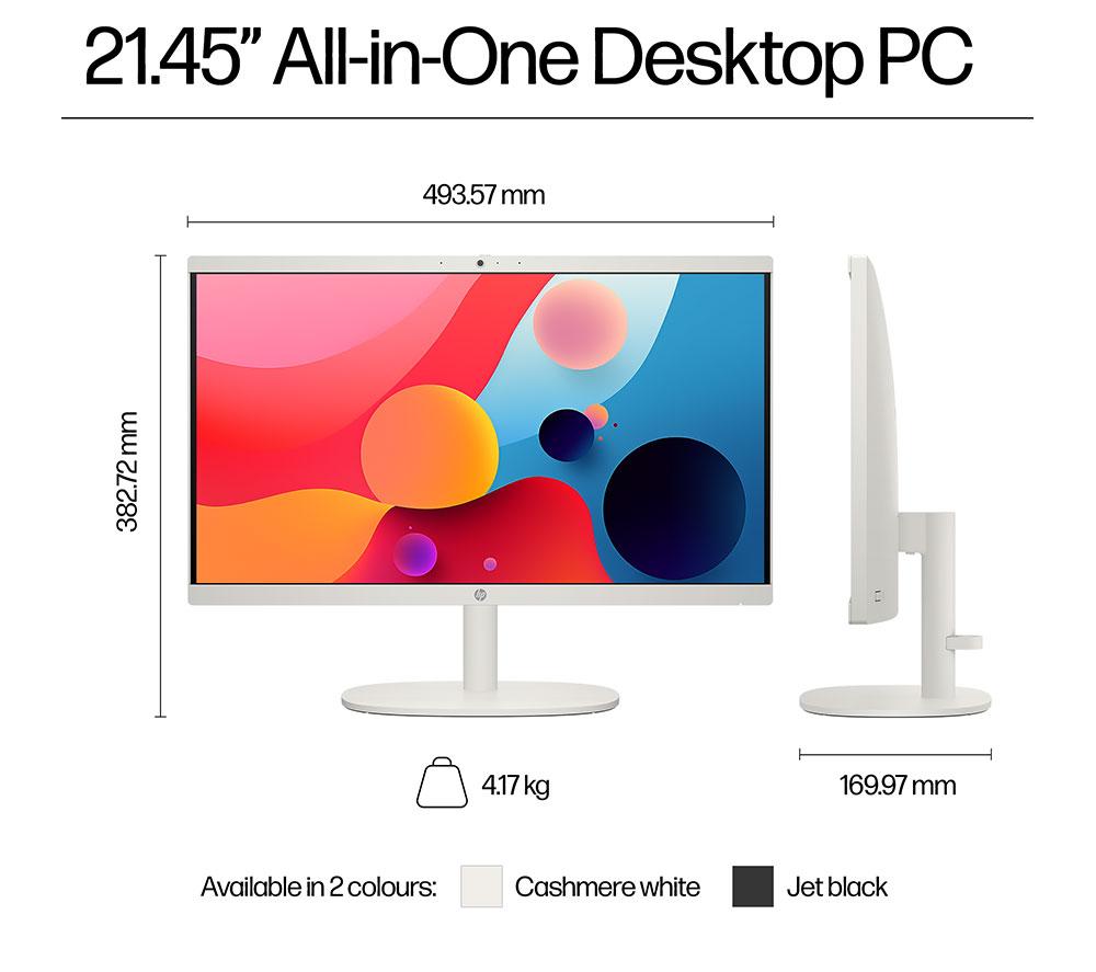 HP 22-dg0015na 21.5" All-in-One PC - Intel® N100, 128 GB UFS, White