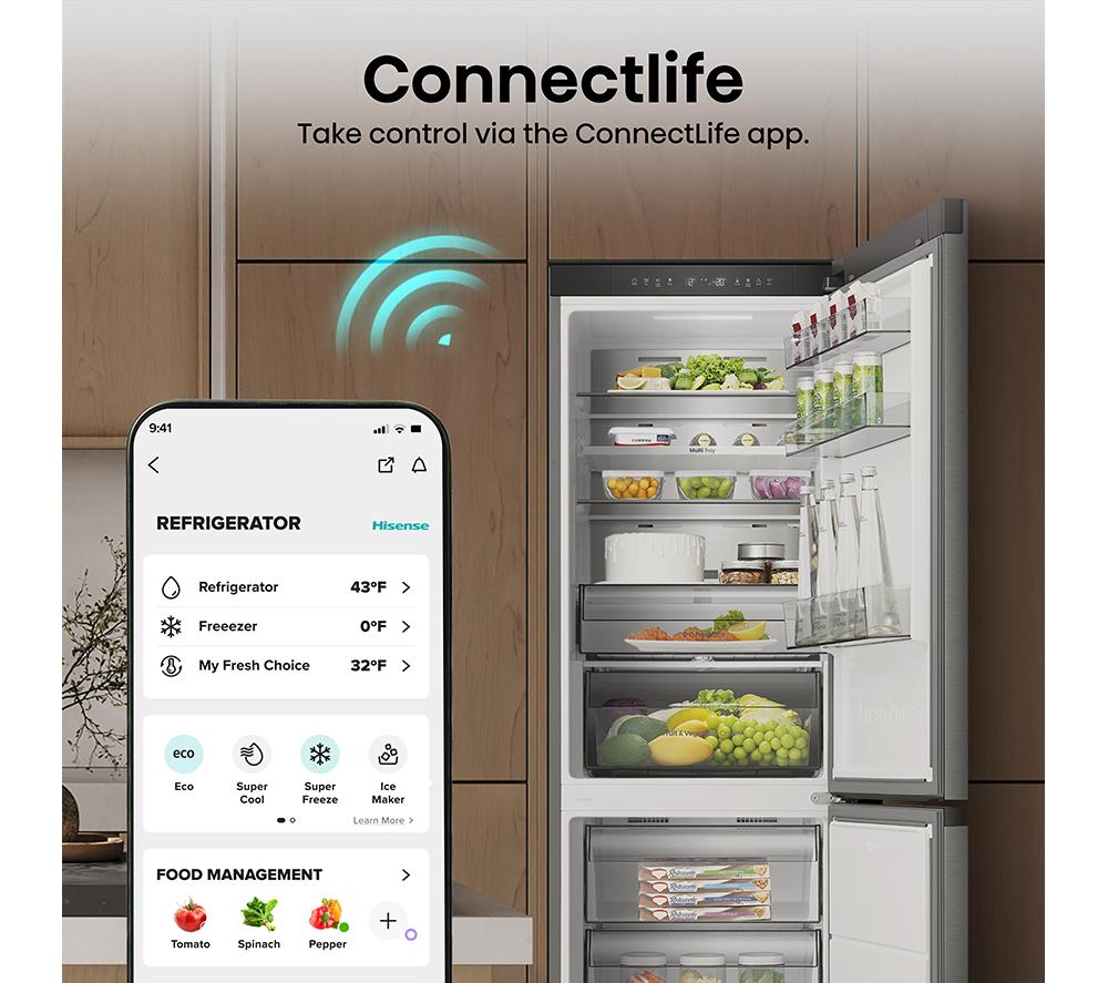 HISENSE KitchenFit RB3K330SAIC Smart 60/40 Fridge Freezer - Silver Inox