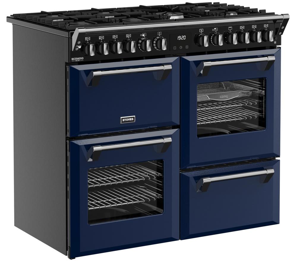 STOVES Richmond Deluxe 100DF Dual Fuel Range Cooker - Midnight Blue & Chrome