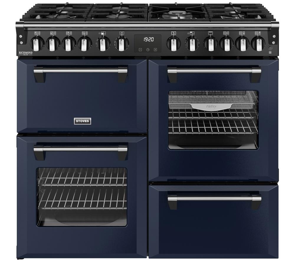 STOVES Richmond Deluxe 100DF Dual Fuel Range Cooker - Midnight Blue & Chrome