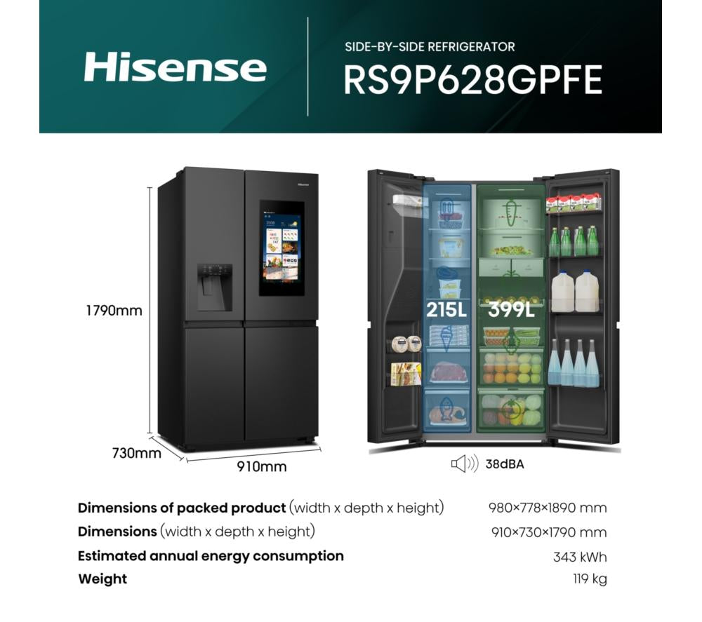 Frigorífico americano HISENSE PureFlat Smart Screen RS9P628GPFE - Negro