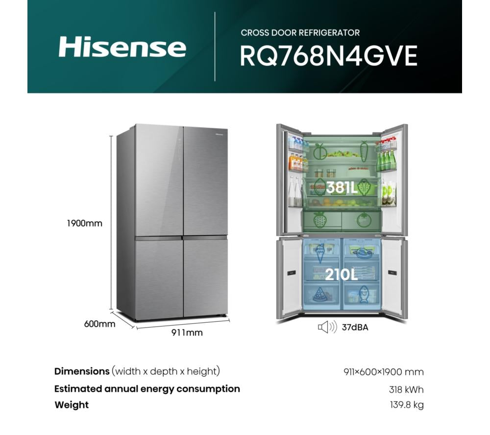 Frigorífico combi inteligente HISENSE KitchenFit RQ768N4GVE – Cristal plateado