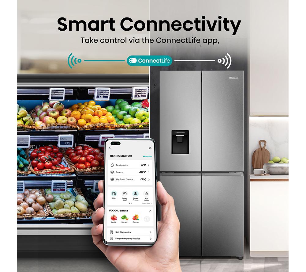 HISENSE PureFlat RQ5P470SMIE American-Style Smart Fridge Freezer - Stainless Steel