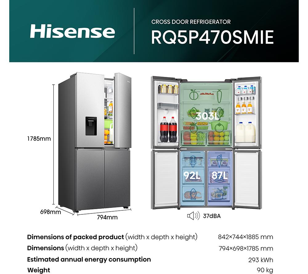 HISENSE PureFlat RQ5P470SMIE American-Style Smart Fridge Freezer - Stainless Steel