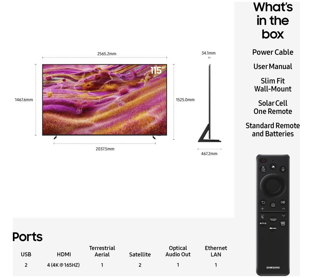 SAMSUNG QN90F 115" Neo QLED 4K Mini LED Vision AI Smart TV 2025 - QE115QN90F