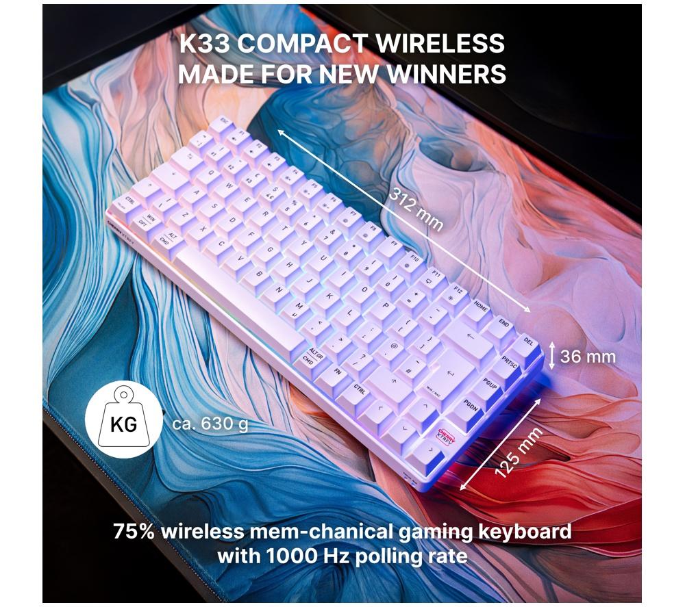 CHERRY K33 Compact Wireless RGB Gaming Keyboard - White
