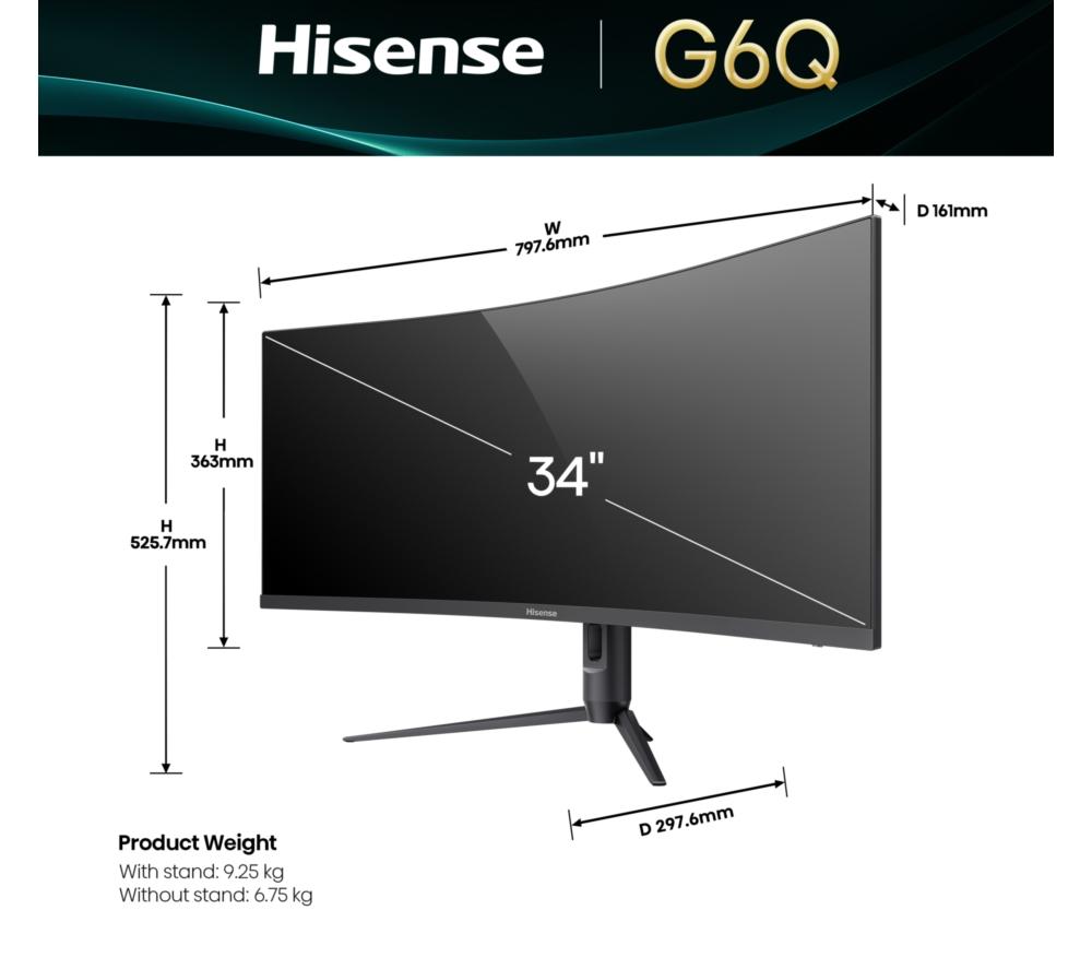 HISENSE 34G6QUK Wide Quad HD 34" Curved LED Gaming Monitor - Black