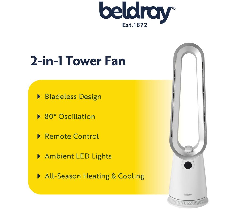 BELDRAY 2-in-1 Hot & Cool Bladeless Tower Fan - White