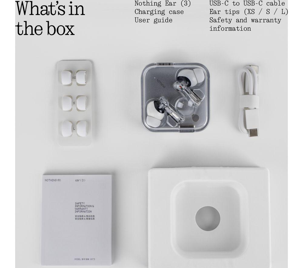 NOTHING Ear (3) Wireless Bluetooth Noise-Cancelling Earbuds - White