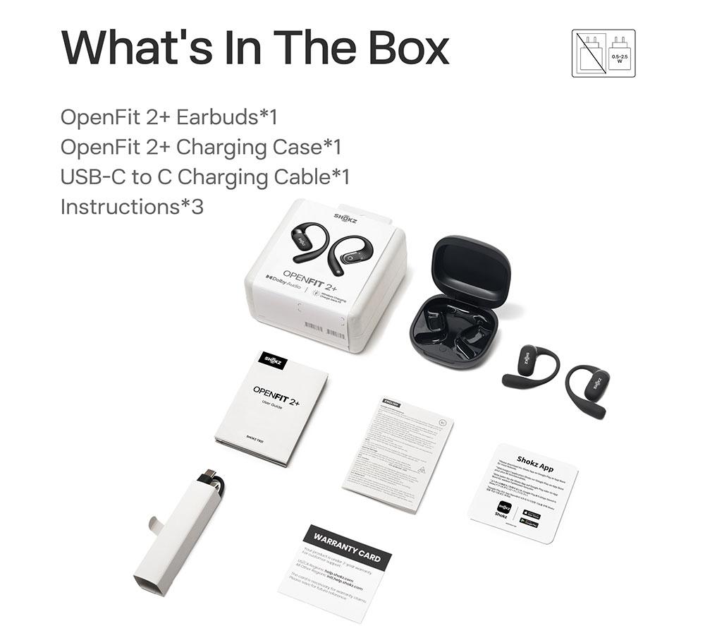 SHOKZ OpenFit 2+ Wireless Bluetooth Earbuds - Black