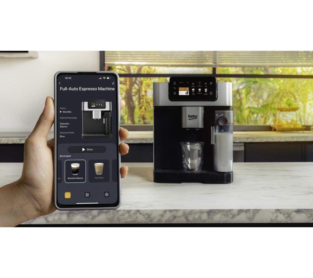 Cafetera automática BEKO CaffeExperto CEG7348X Smart (de grano a taza) - Negra y plateada