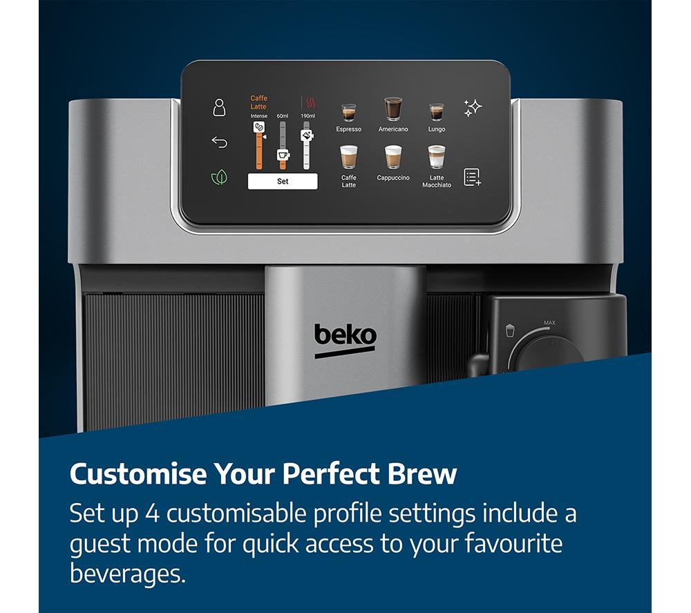 Cafetera automática BEKO CaffeExperto CEG7348X Smart (de grano a taza) - Negra y plateada