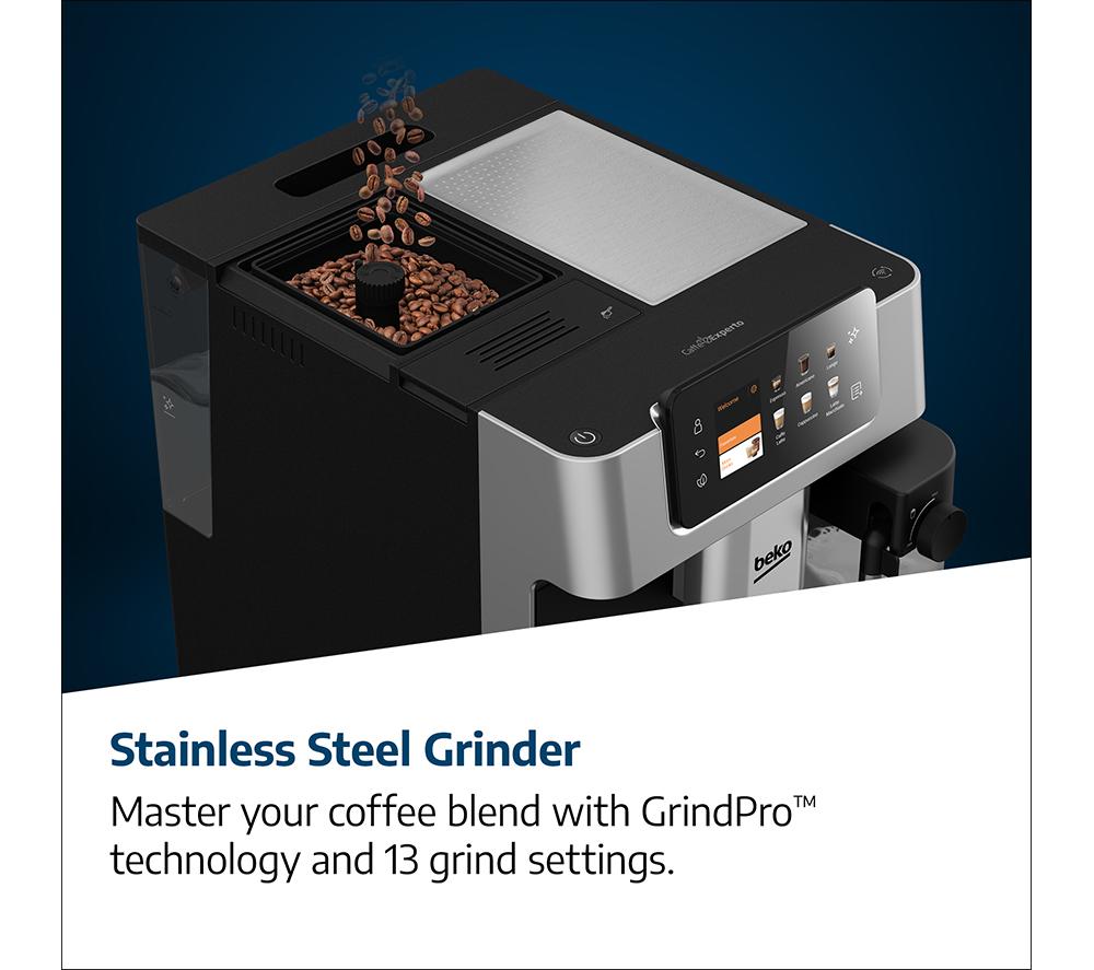 Cafetera automática BEKO CaffeExperto CEG7348X Smart (de grano a taza) - Negra y plateada
