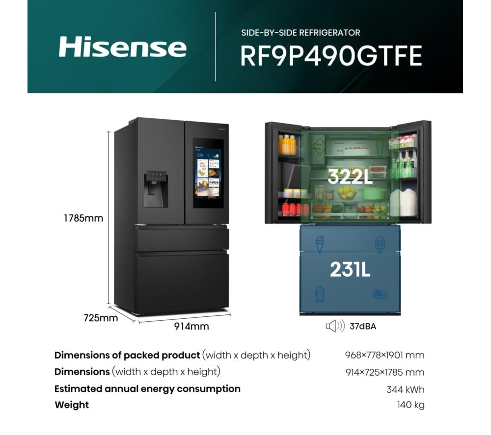 HISENSE PureFlat Smart Screen RF9P490GTFE Kühl-/Gefrierkombination - Schwarz