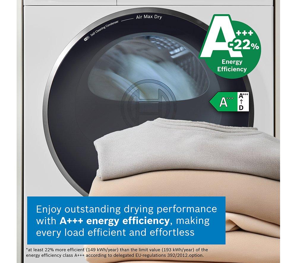 BOSCH Series 8 WRB247C9GB WiFi-enabled 9 kg Heat Pump Tumble Dryer - White