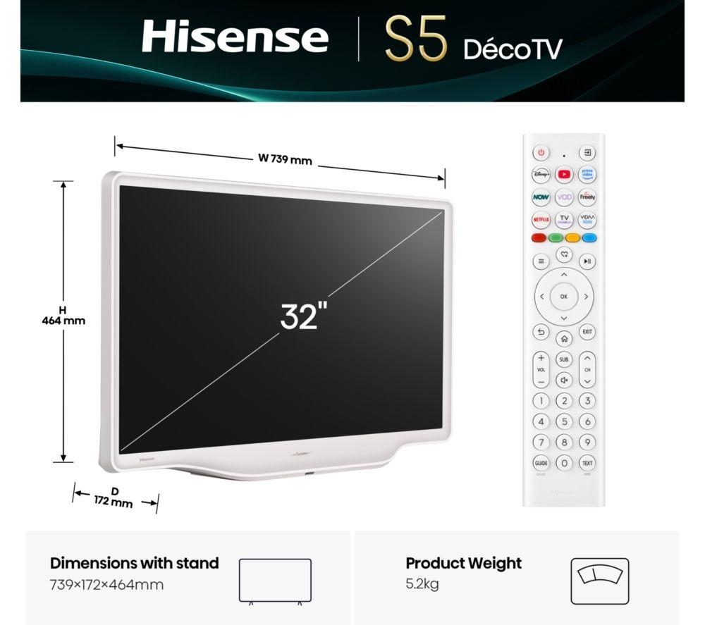 HISENSE Deco 32S5QTUK Smart TV LED HDR Full HD de 32" con Freely - Blanco