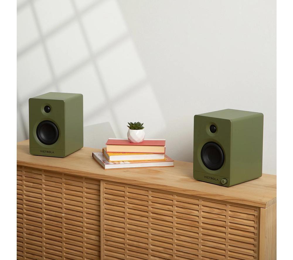 VICTROLA Tempo VPS-400 Bluetooth Bookshelf Speakers - Matte Green