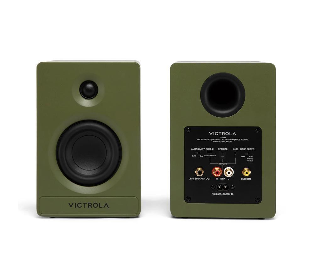 VICTROLA Tempo VPS-400 Bluetooth Bookshelf Speakers - Matte Green