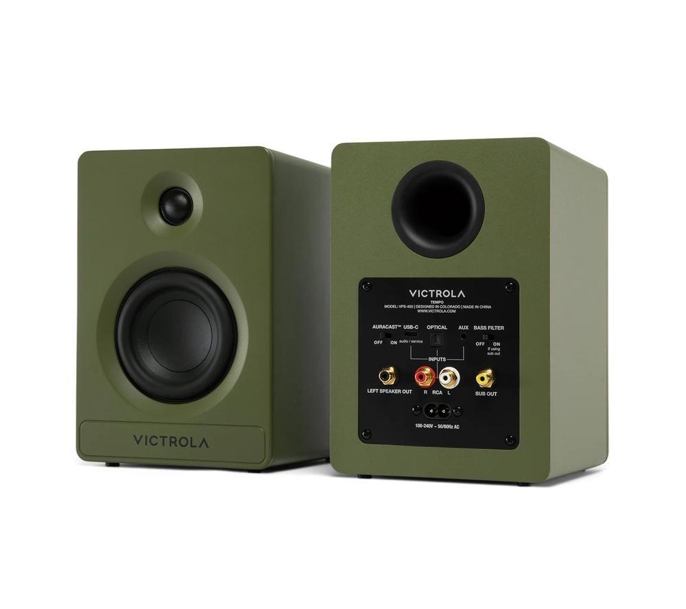 VICTROLA Tempo VPS-400 Bluetooth Bookshelf Speakers - Matte Green