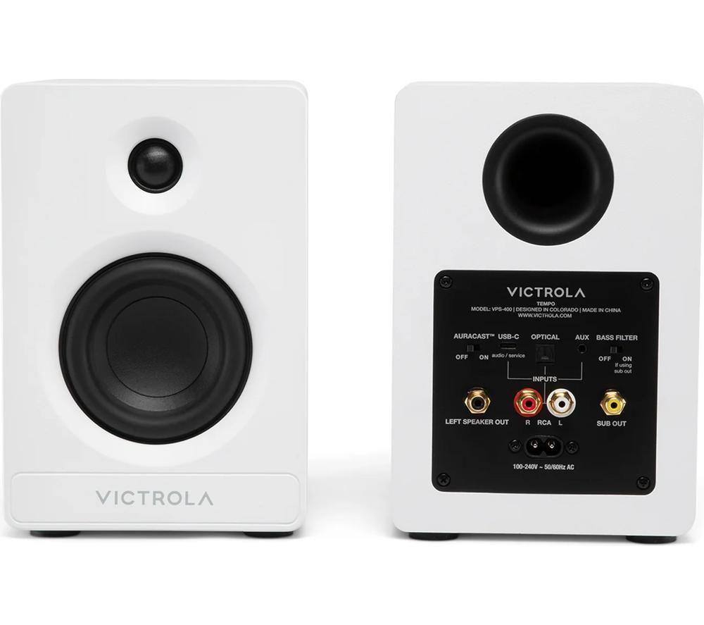 VICTROLA Tempo VPS-400 Bluetooth Bookshelf Speakers - White