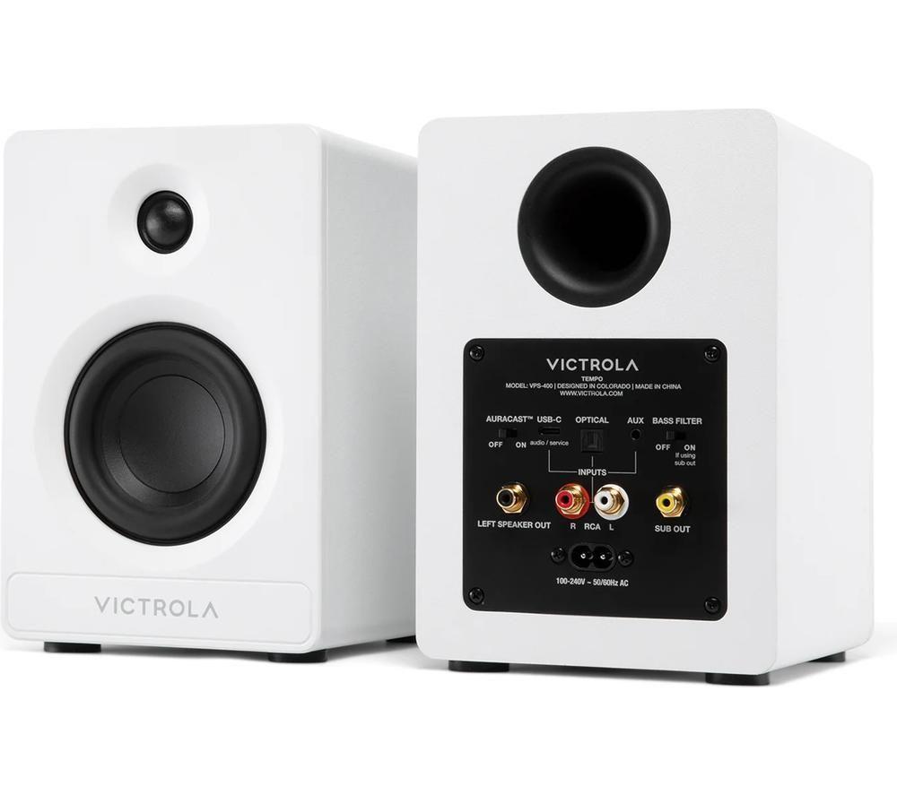 VICTROLA Tempo VPS-400 Bluetooth Bookshelf Speakers - White