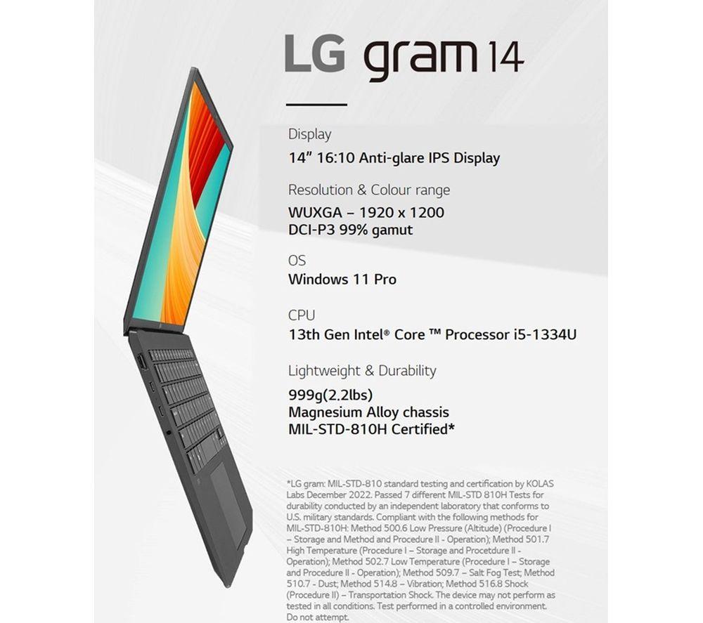 Portátil LG Gram 14 14Z90RU-G.AA55A1 de 14" - Intel® Core™ i5, 512 GB SSD, Negro