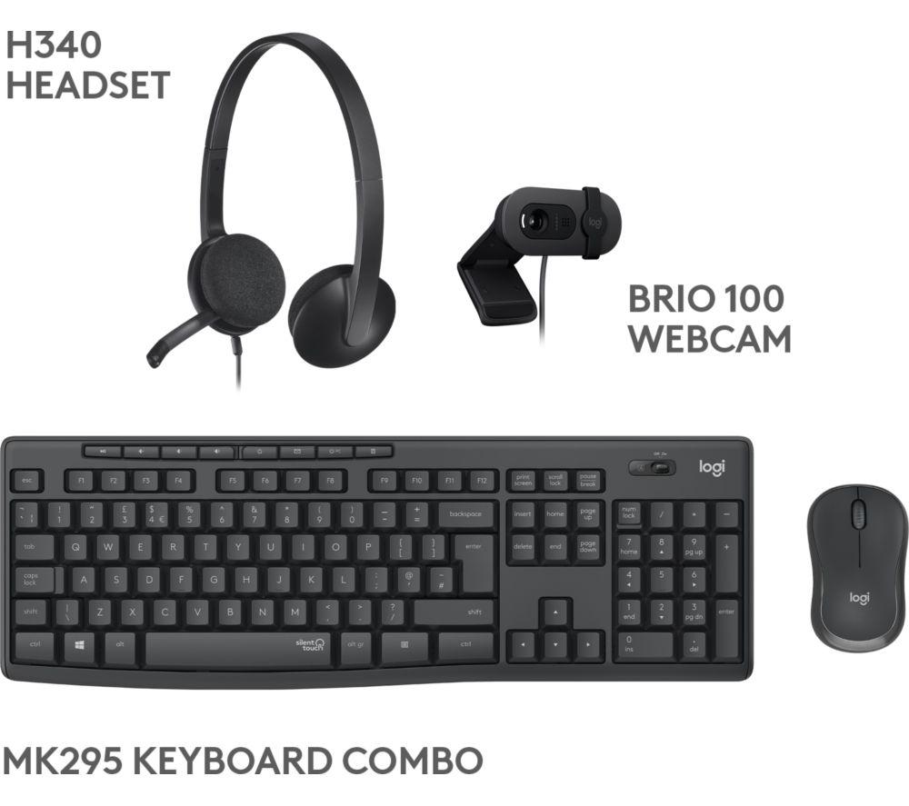 LOGITECH Essentials Bundle: MK295 Combo, H340 Headset & Brio 100 Webcam - Graphite & Black