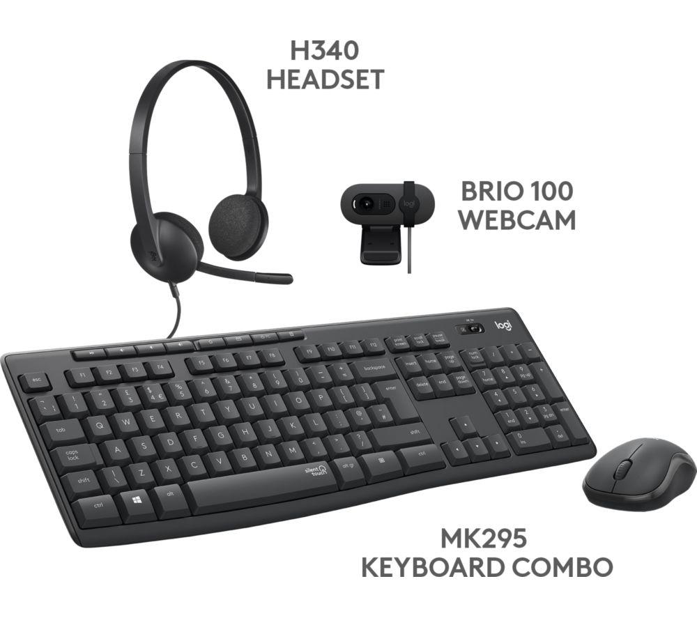 LOGITECH Essentials Bundle: MK295 Combo, H340 Headset & Brio 100 Webcam - Graphite & Black