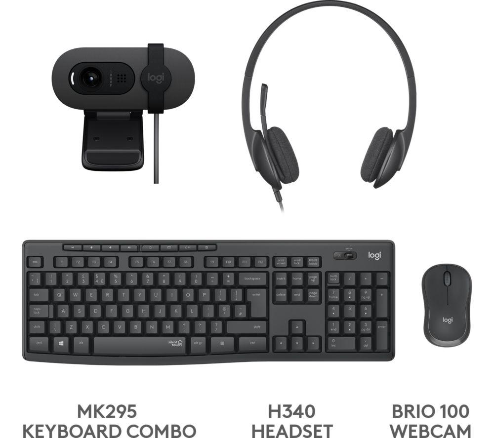 LOGITECH Essentials Bundle: MK295 Combo, H340 Headset & Brio 100 Webcam - Graphite & Black