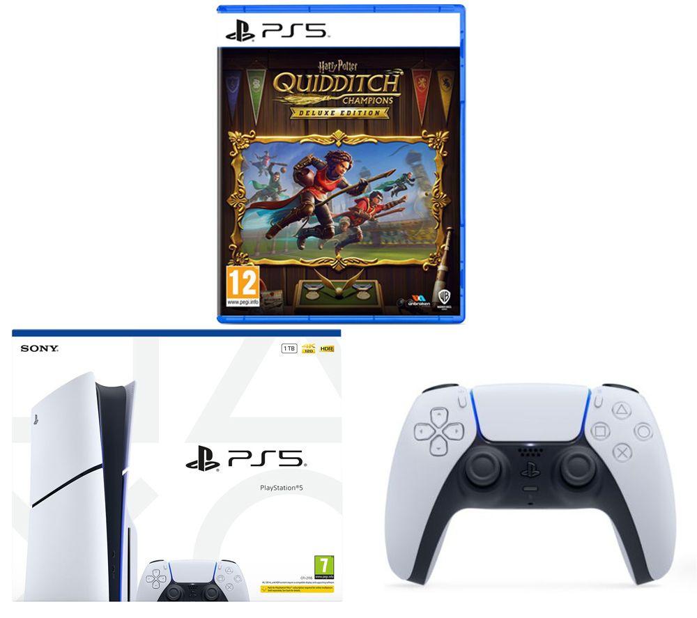 SONY PlayStation 5, DualSense Wireless Controller (White) & Harry Potter: Quidditch Champions Deluxe Edition Bundle