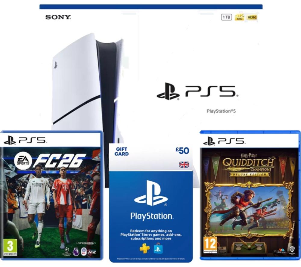 SONY PlayStation 5 with EA Sports FC 26, Harry Potter: Quidditch Champions Deluxe Edition & £50 Gift Card Bundle