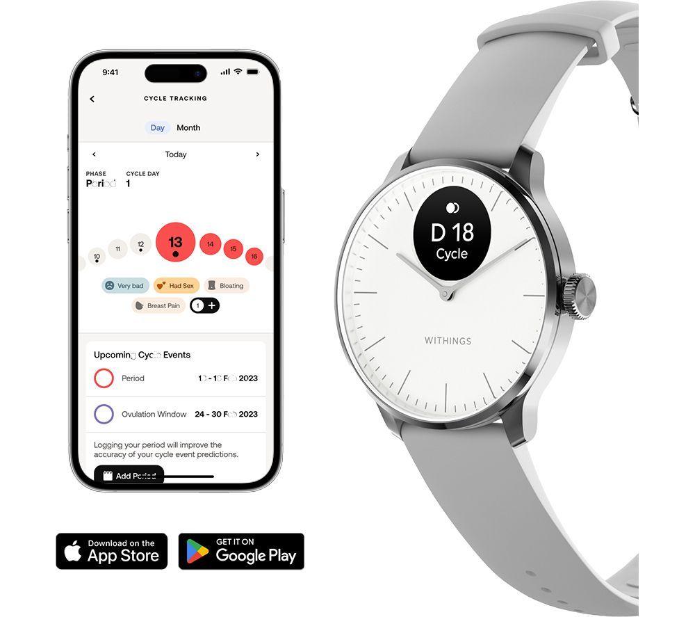 WITHINGS ScanWatch Light Hybrid Smart Watch - Pearl White, 37 mm