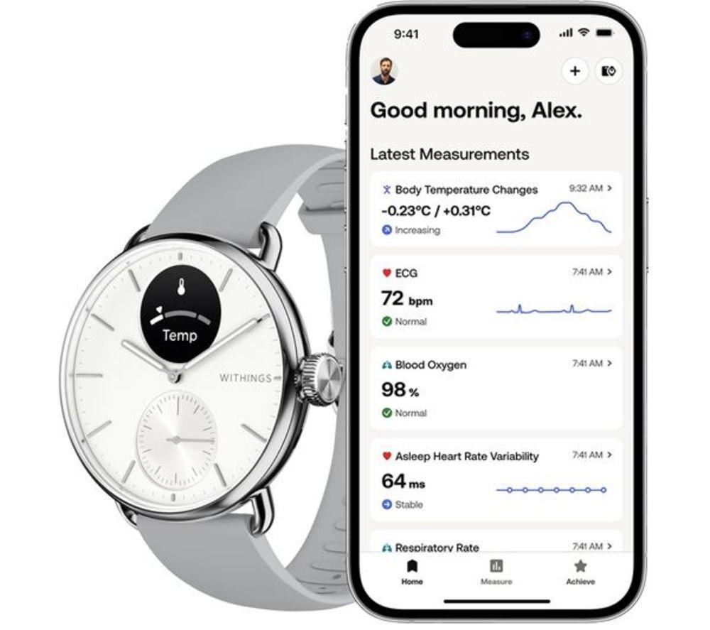 WITHINGS ScanWatch 2 Hybrid Smartwatch – Weiß, 38 mm