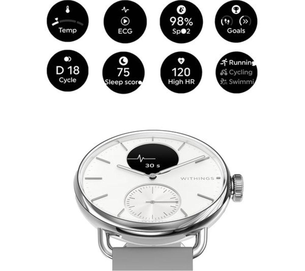 WITHINGS ScanWatch 2 Hybrid Smart Watch - White, 38 mm
