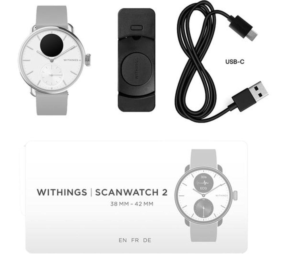 WITHINGS ScanWatch 2 Hybrid Smartwatch – Weiß, 38 mm