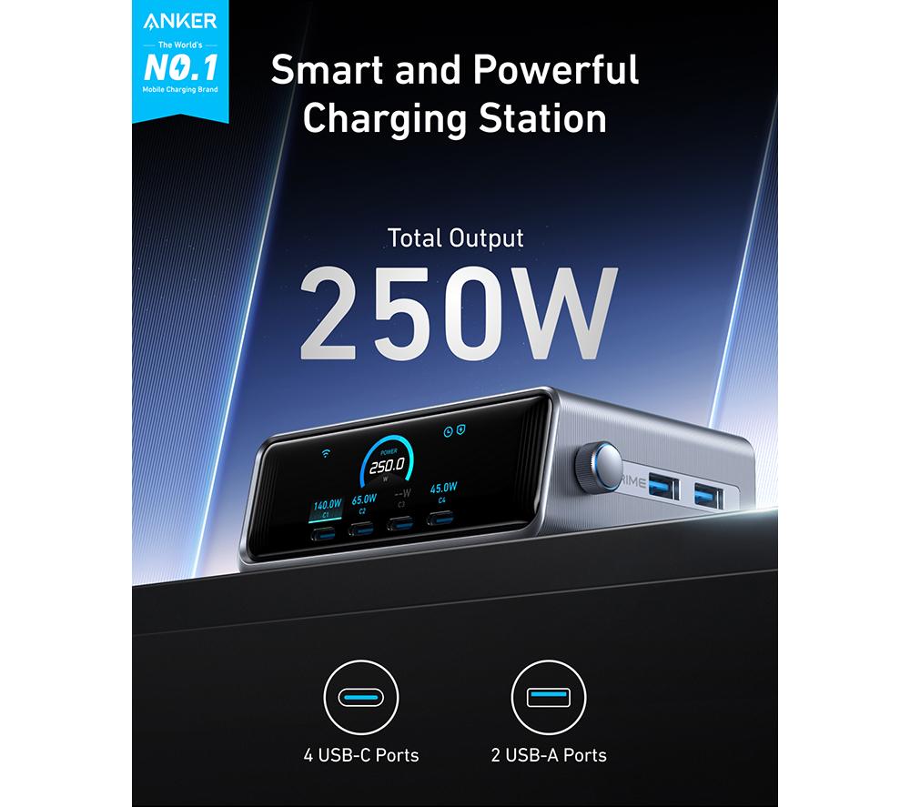 ANKER A2345241 Prime 6-Port 250W USB Type-C Fast Charger - Silver