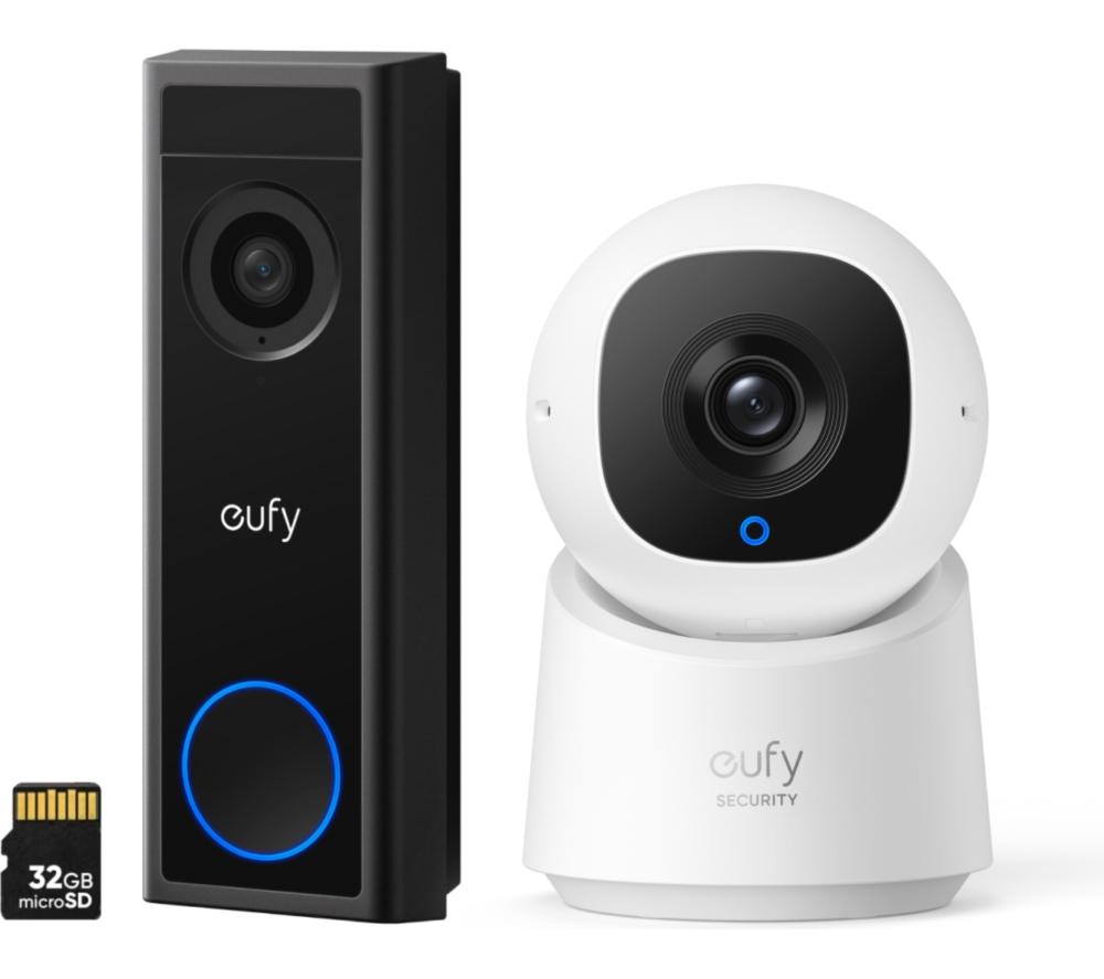 EUFY C31 2K Smart Video Doorbell with MicroSD Card & C220 Pan-Tilt 2K WiFi Indoor Security Camera Bundle