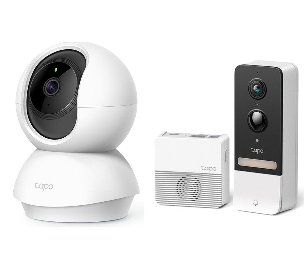 TP-LINK Tapo D230S1 2K 5 MP WiFi Video Doorbell with Chime & C200 Full HD 1080p WiFi Security Camera Bundle