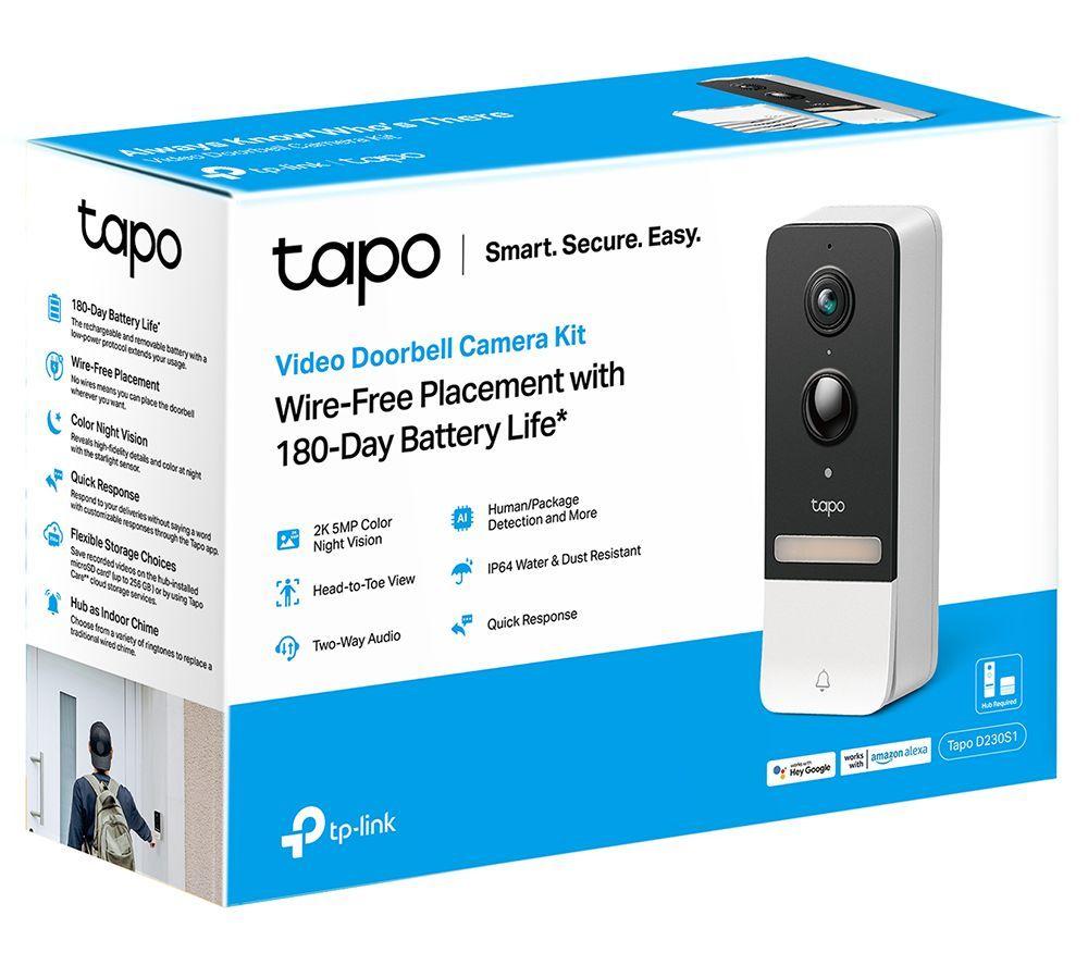 TP-LINK Tapo D230S1 2K 5 MP WiFi Video Doorbell with Chime & C200 Full HD 1080p WiFi Security Camera Bundle