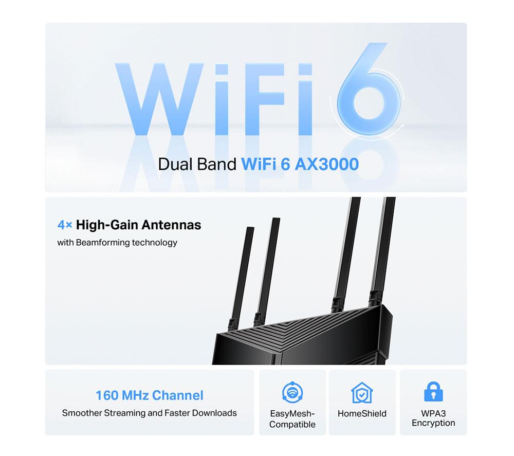 Router Wi-Fi por cable y fibra TP-LINK Archer AX58 - AX 3000, doble banda
