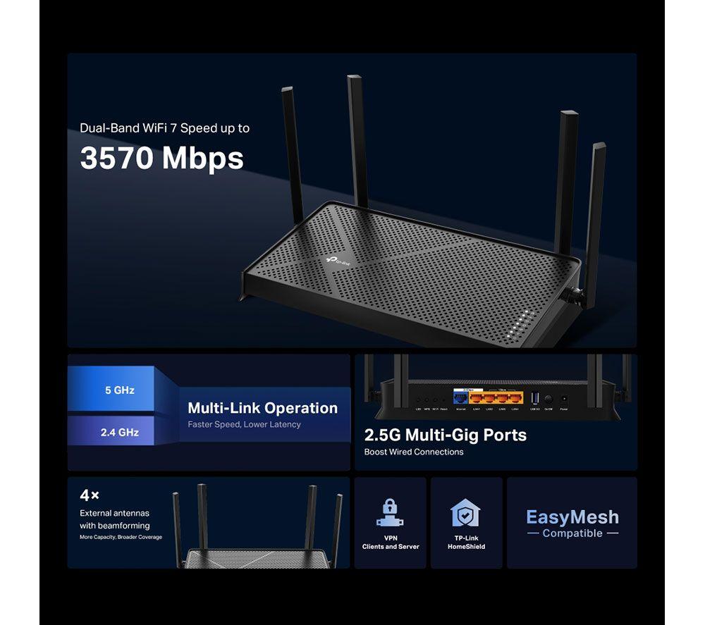 TP-LINK Archer BE230 WiFi Cable & Fibre Router - BE3600, Dual-Band