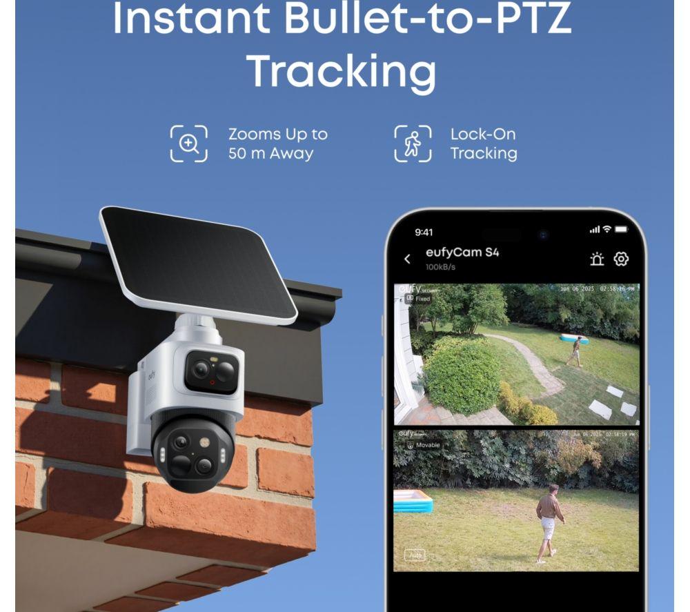 Cámara de seguridad tipo bala y PTZ EUFY S4 4K Ultra HD WiFi con panel solar - 32 GB