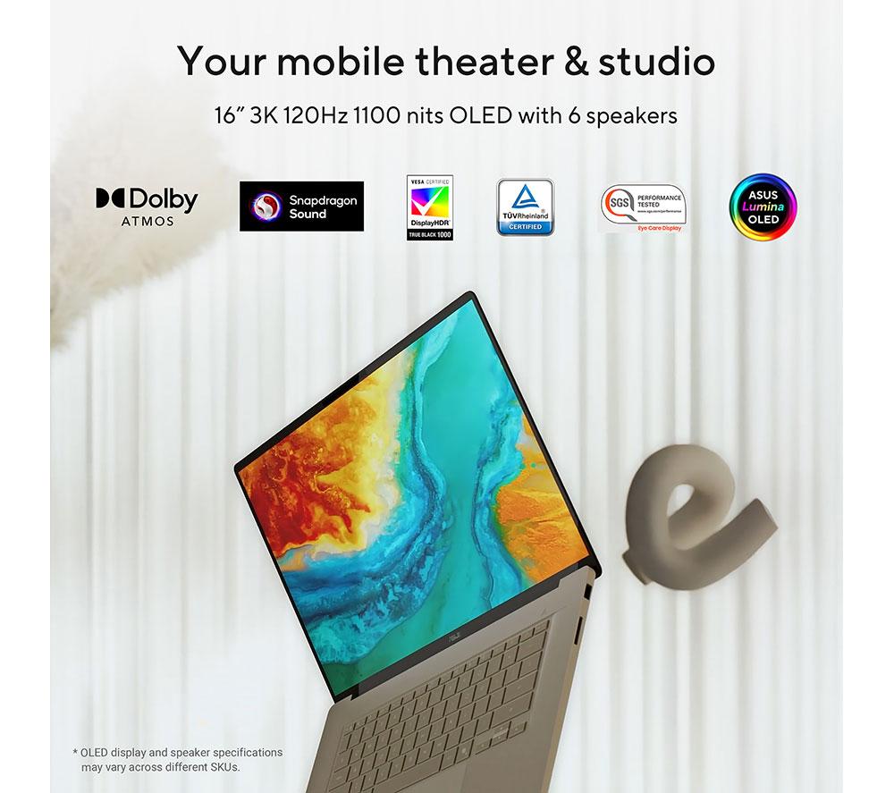Portátil ASUS Zenbook A16 de 16", Copilot+ PC – Snapdragon X2, 1 TB SSD, Beige