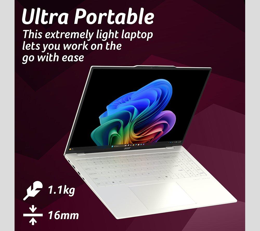 ACER Swift Air 16 OLED 16" Laptop, Copilot+ PC - AMD Ryzen AI 5, 1 TB SSD, Silver