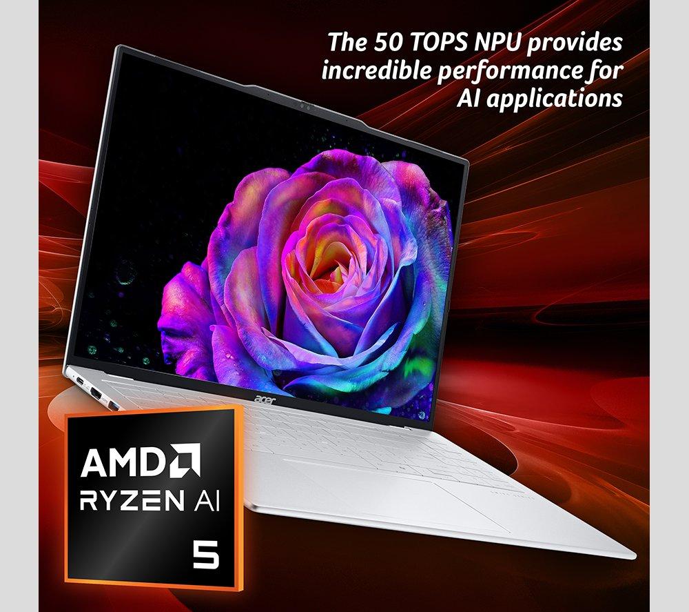ACER Swift Air 16 OLED 16" Laptop, Copilot+ PC - AMD Ryzen AI 5, 1 TB SSD, Silver